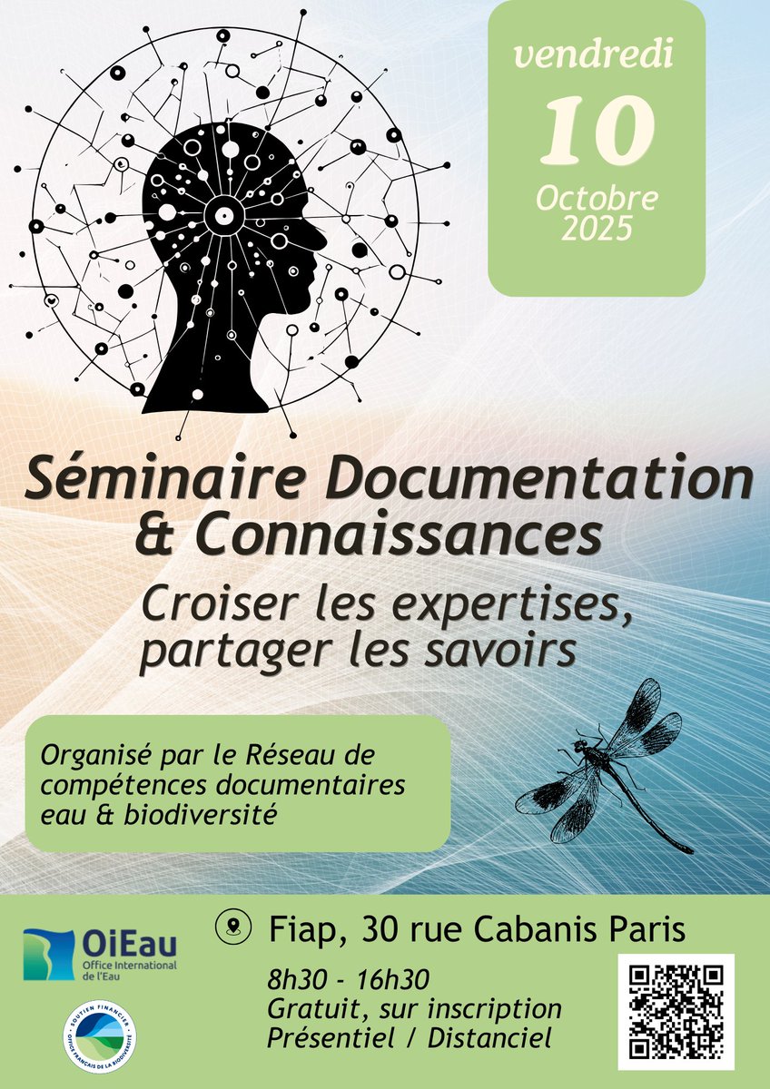 [Des idées, des outils, des pratiques] Rejoignez notre réseau de compétences documentaires eau et biodiversité le 𝟏𝟎 𝐨𝐜𝐭𝐨𝐛𝐫𝐞 prochain à 𝐏𝐚𝐫𝐢𝐬 pour une journée de séminaire dédiée aux retours d'expériences ! Pour en savoir plus : lnkd.in/dQCSt2vV