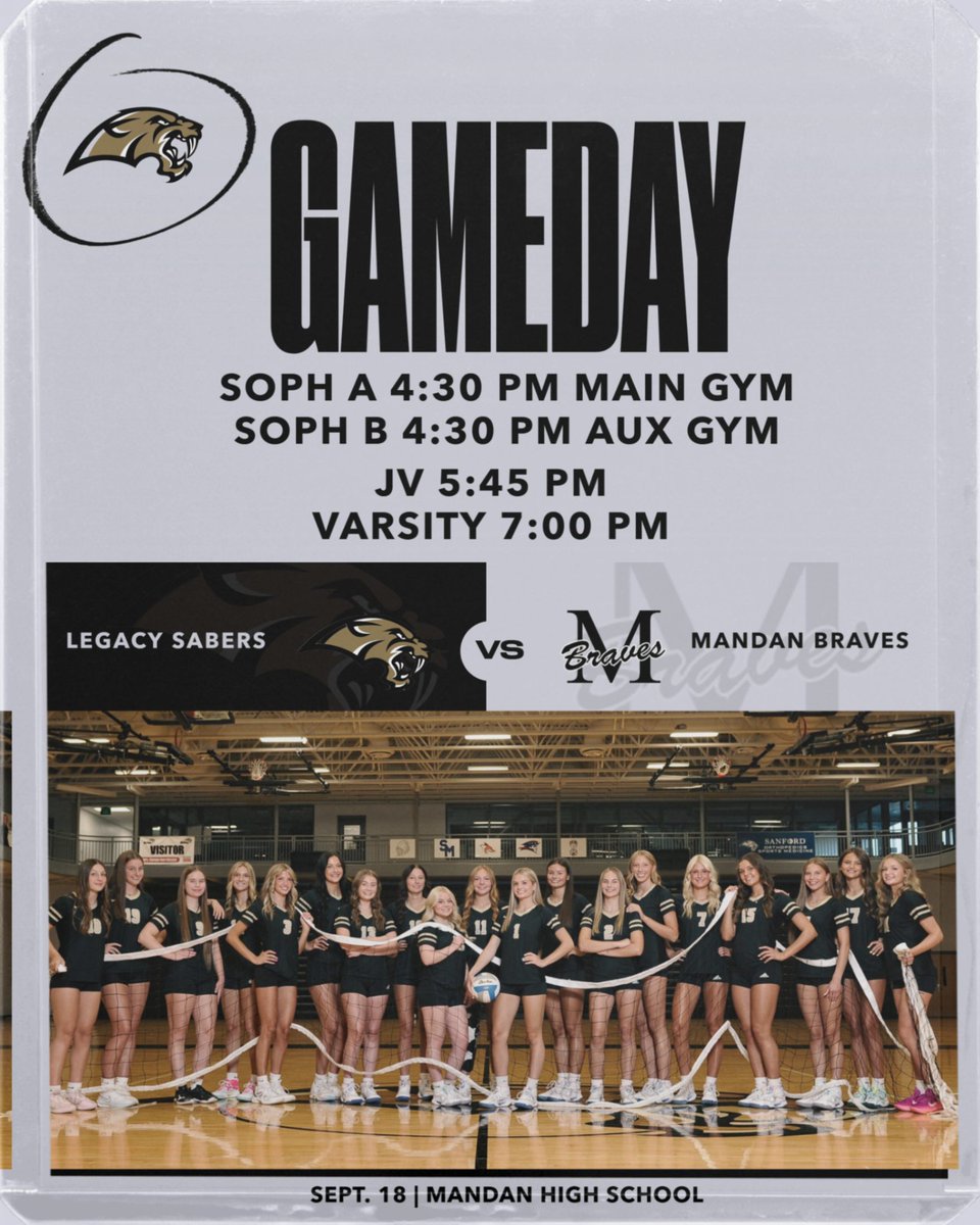 Rivalry vibes tonight ➡️ Our Sabers cross the river for a battle with Mandan for a big matchup! 🏐 Keep showing that Saber strength ladies!