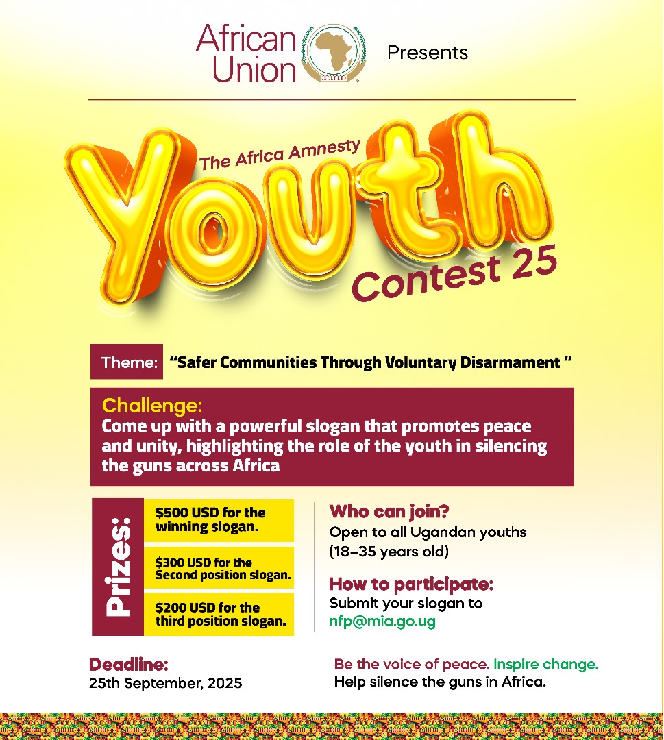 Be the Voice of Peace! JOIN THE AFRICA AMNESTY MONTH SLOGAN CONTEST!!!  Submit a powerful slogan promoting peace & voluntary surrender of illegal  firearms by Sept 25, 2025. Win: - 1st: $500💷 -