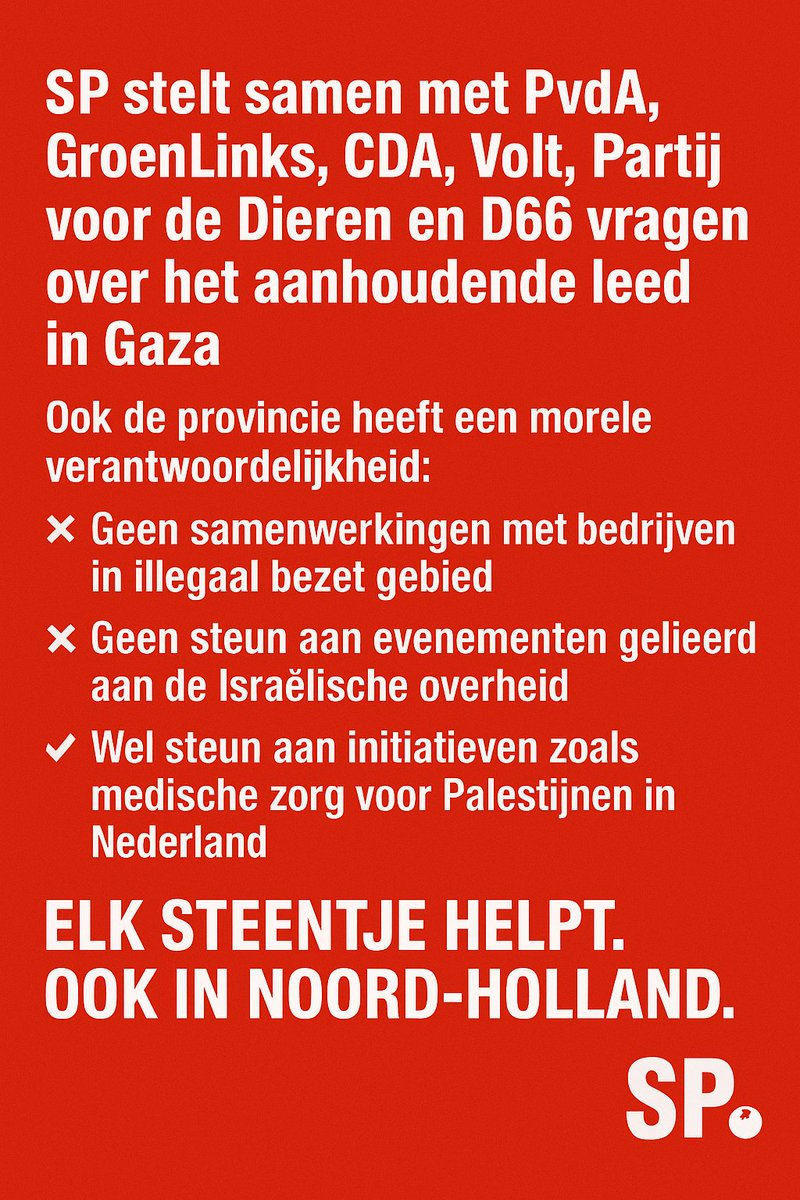 De SP stelt met 6 partijen vragen in Provinciale Staten #NoordHolland over het leed in #Gaza.
Wij willen geen provinciale banden met organisaties die mensenrechten schenden en vragen steun voor initiatieven die hulp bieden.
Elke bijdrage telt. ✊ #psnh