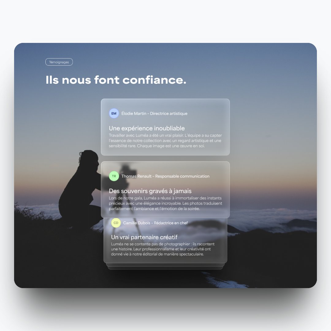 MatuiDesign's tweet image. Testimonial section with a Liquid Glass vibe ✨
Inspired by the new iOS aesthetic.
Minimal. Smooth. Future-ready.

#iOS26 #LiquidGlass #UIDesign