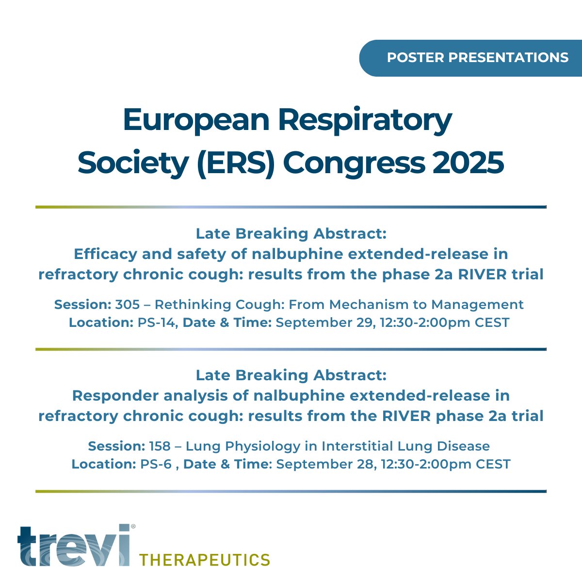 Trevi is proud to return to the European Respiratory Society Congress, where the global respiratory community advances care.  

Read the full press release here: ow.ly/VHpM50WYI9s

#ChronicCough #RCC