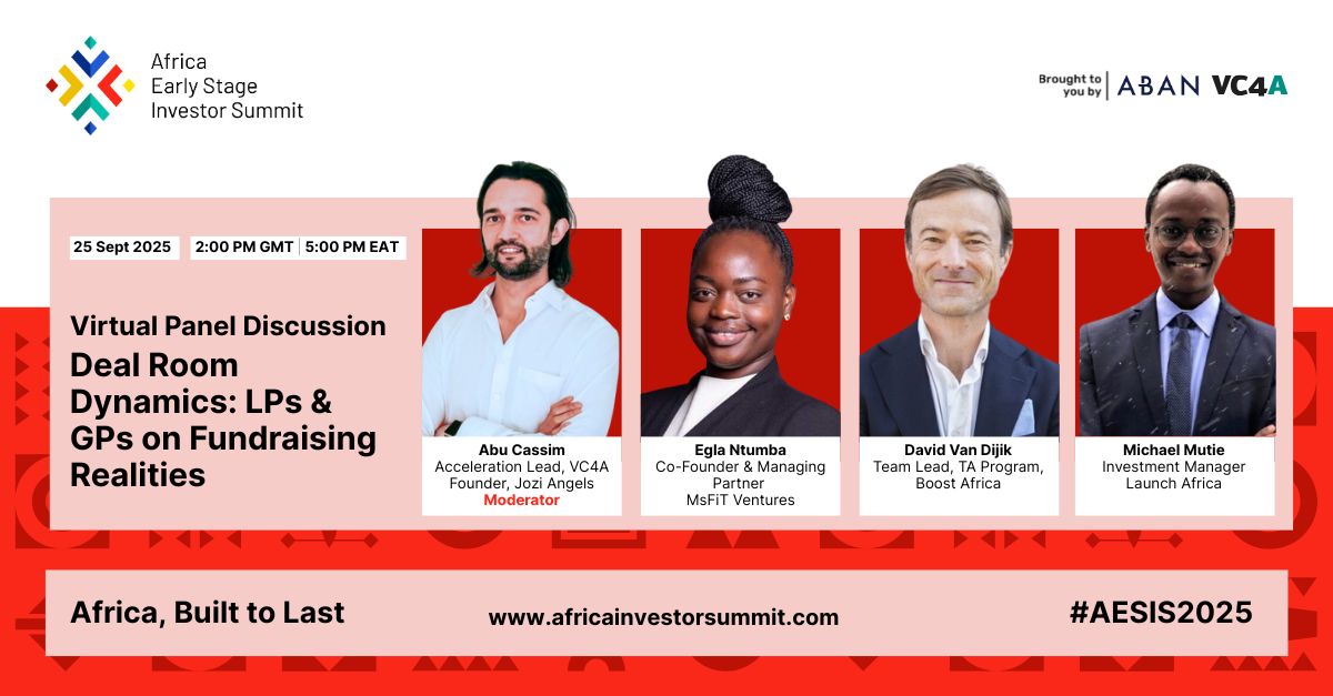 Fundraising is the heartbeat of VC, but LP–GP dynamics can be complex—especially in Africa.

Join the AESIS 2025 Virtual Roundtable: Deal Room Dynamics – LPs &amp; GPs on Fundraising Realities
📅 25 Sept | 🕓 4PM SAST

👉 Register: zoom.us/webinar/regist…

#AESIS2025 #InvestInAfrica