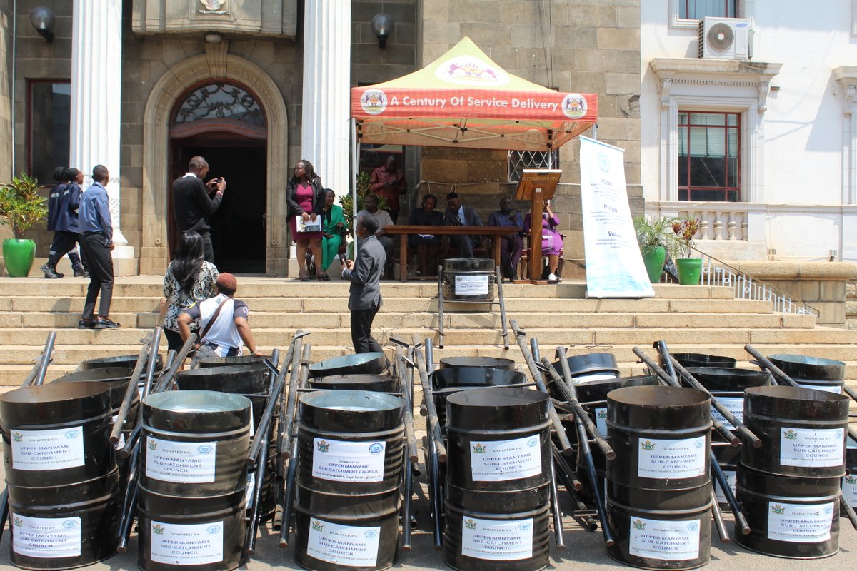In a demonstration of inter-institutional cooperation, the Upper Manyame Sub-Catchment Council donated 40 pole litter bins to the <a href="/cityofharare2/">City Of Harare SunshineCity</a>  Harare City Council today. Acting Mayor Cllr Womberaiishe Nhende received the bins on behalf of the city at Town House.