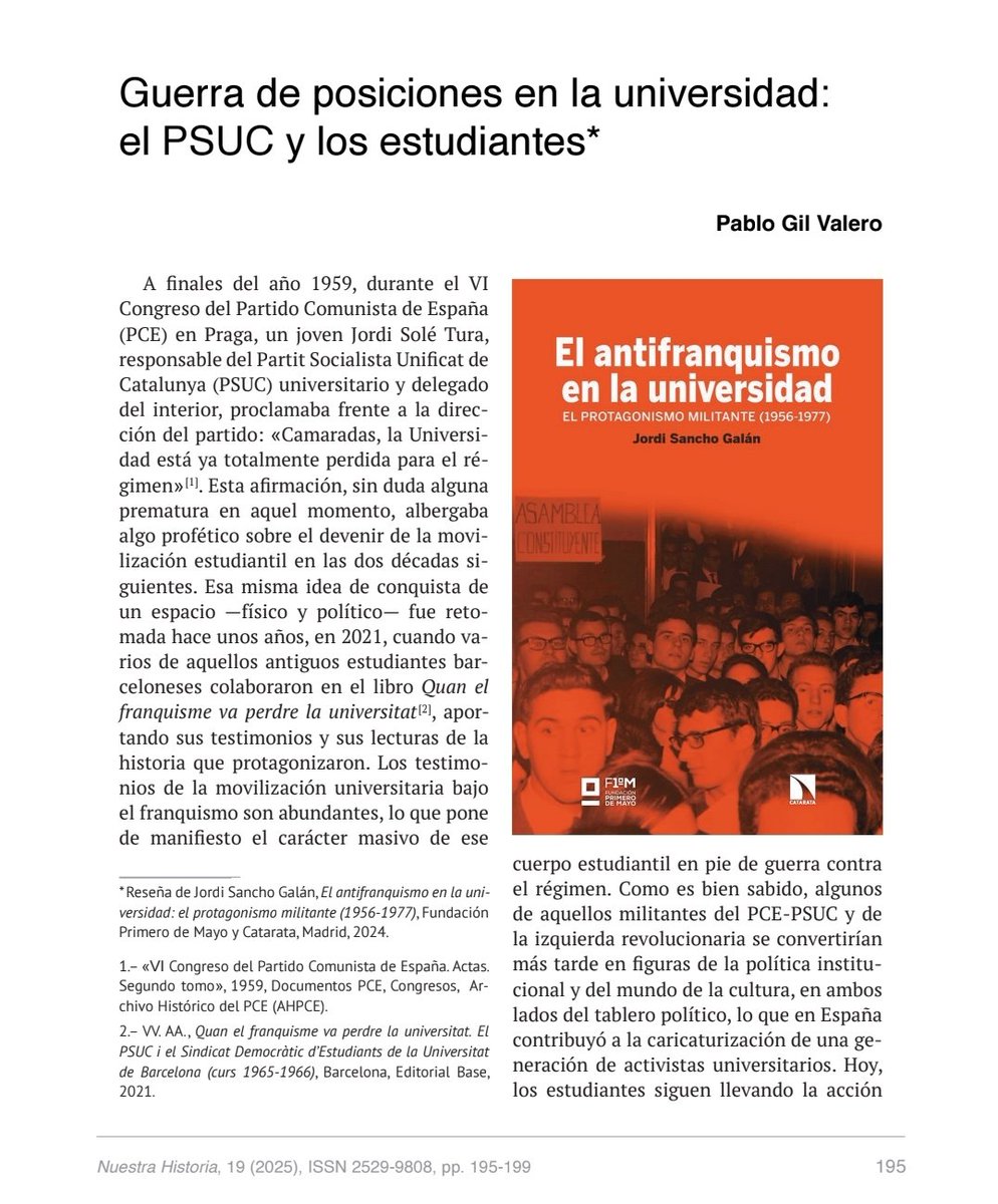 Garine_P's tweet photo. Acaba de publicarse el nuevo número de la revista Nuestra Historia con un magnífico dossier de historia transnacional del comunismo italiano. 

También podréis encontrar mi reseña de "El antifranquismo en la universidad" de Jordi Sancho (@Jordigalan)

https://t.co/x5mMefjaMj https://t.co/tUs7sWMvOs