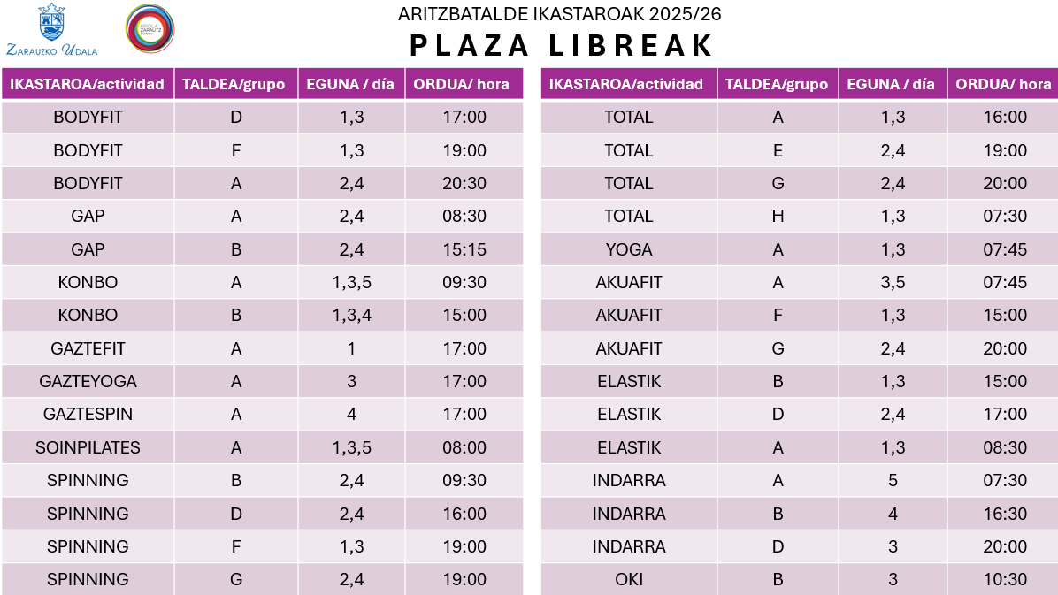 EGIZU ARIKETA FISIKOA TALDEAN

Anima zaitez gure askotariko ikastaroetakoren batean parte hartzera. 

Anímate a participar en alguna de nuestras variadas actividades.

☎️ 943.00.51.23

Gu prest, ZU?🤸‍♀️🤸‍♂️