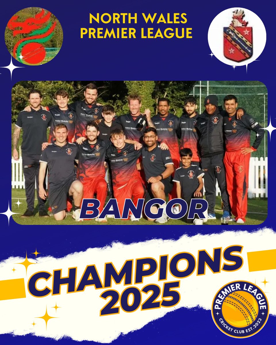 Congratulations to <a href="/bangor_cricket/">Bangor Cricket Club</a> on becoming <a href="/NWCL_official/">North Wales Cricket League</a> Premier League Champions on Saturday following their 8 wkt win over St. Asaph, with notably 7 wickets between their 6th &amp; 7th choice bowlers on Saturday, and a swift 61 from Nathanael Scott wrapping the game &amp; title up