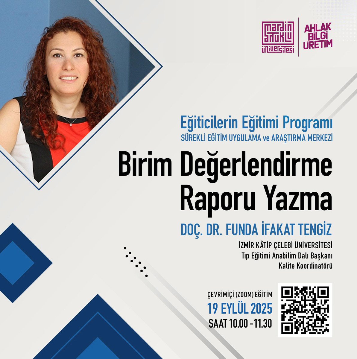 Merkezimiz tarafından 19 Eylül 2025 tarihinde “Eğiticilerin Eğitimi Programı” kapsamında Birim Değerlendirme Raporu Yazma Eğitimi  çevrim içi olarak düzenlenecektir. Tüm akademik personelimiz davetlidir.<a href="/ibrahimozcosar/">ibrahim özcoşar</a>  <a href="/mardinartuklu/">Mardin Artuklu Üniversitesi</a>  <a href="/DiriozMustafa/">Mustafa Diriöz</a>