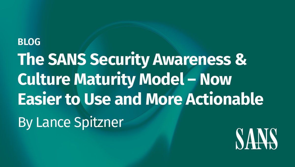 📊 Still stuck in “check-the-box” mode? You’re not alone.

In his blog, <a href="/lspitzner/">Lance Spitzner</a> shows how to move from reactive to resilient with the SANS Security Awareness &amp; Culture Maturity Model.

📥 Read here → sans.org/u/1COk

#Cybersecurity #SecurityAwareness #HumanRisk
