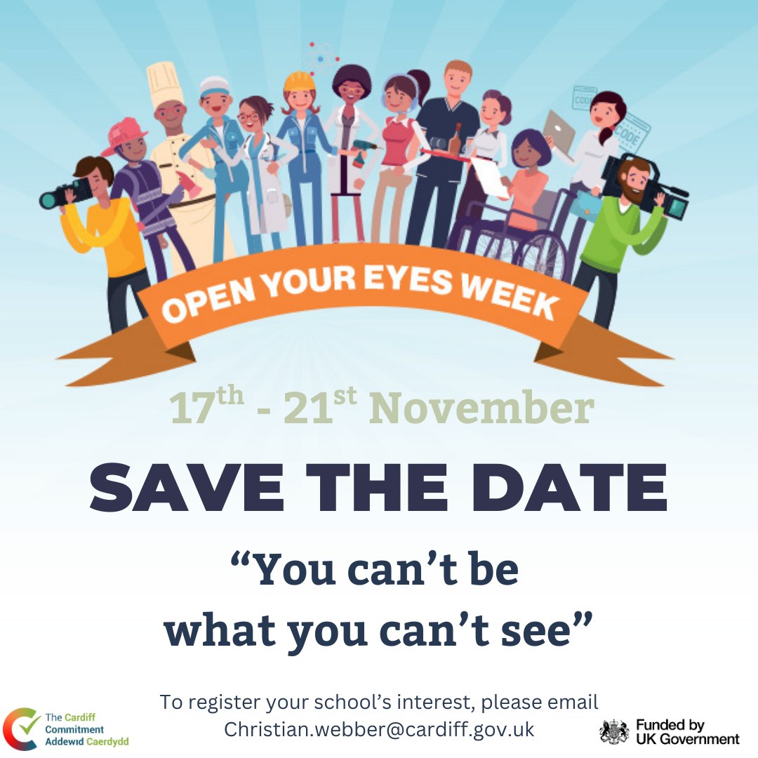 CdfCommitment's tweet image. Open Your Eyes week is a Cardiff Commitment city wide virtual event for Year 5 and 6 pupils across Cardiff.

Please save the date and an Eventbrite invitation will be sent at the end of the month.

To register your school’s interest, please email Christian.webber@cardiff.gov.uk
