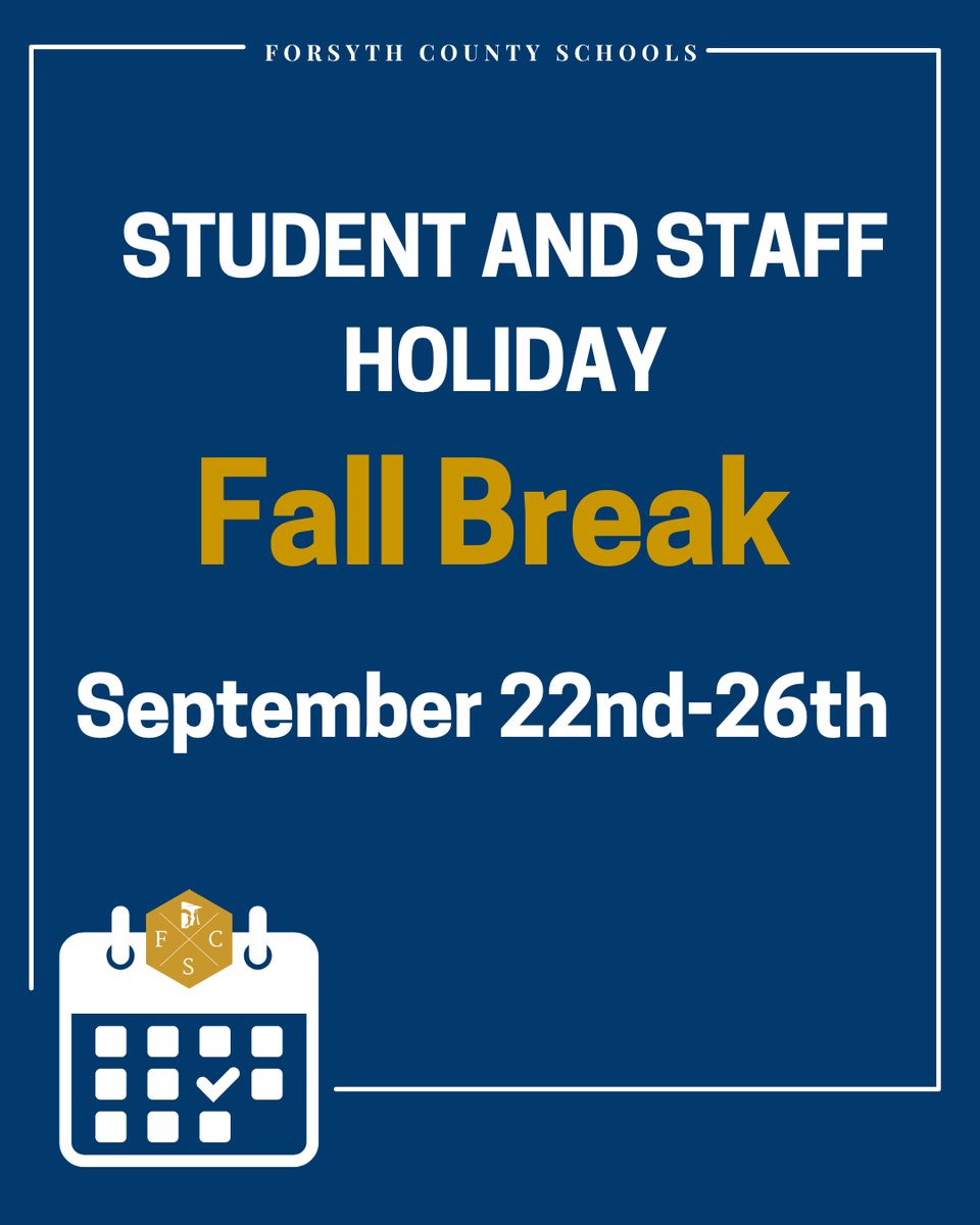 FCSchoolsGA's tweet photo. Reminder: Next week is FCS Fall Break for our students and school staff members. We will return on Monday, September 29th! We hope you have a great week! https://t.co/2NQeFszb3S