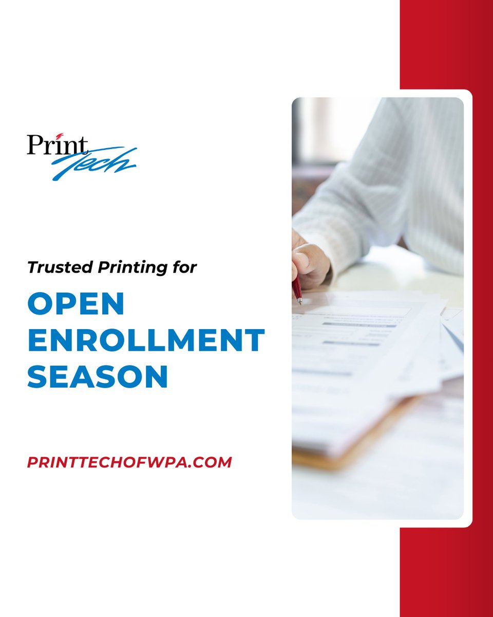 PrintTechOfWPA's tweet image. For over five decades, Print Tech has delivered professional Open Enrollment materials—guides, manuals, folders, labels, and more—so employees get clear, accurate information.

Ask about your solution: hubs.ly/Q03JqXzD0

#OpenEnrollment #ThinkPrintTech #DigitalPrinting
