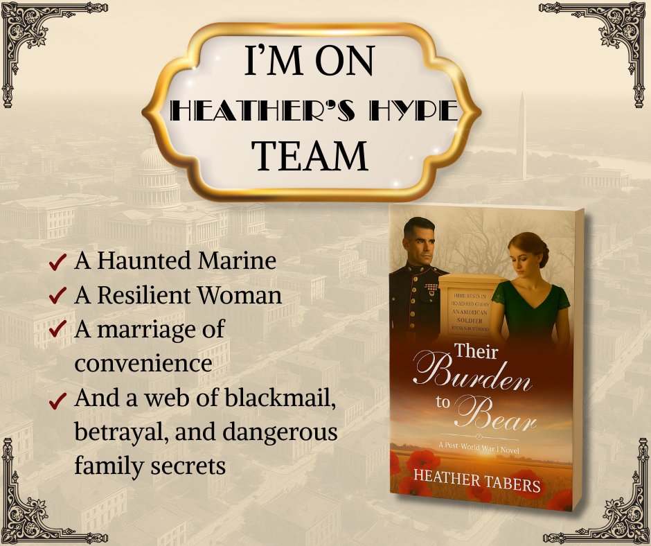 KellyGoshorn's tweet photo. Iβm so excited to be on @heather_tabers Hype Team for her debut historical romance, Their Burden to Bear! π A haunted Marine, a resilient woman, a marriage of convenience, and a web of family secrets. Coming October 21st. #FaithRead #booklover
#theirburdentobear https://t.co/EDxy6rgsc4