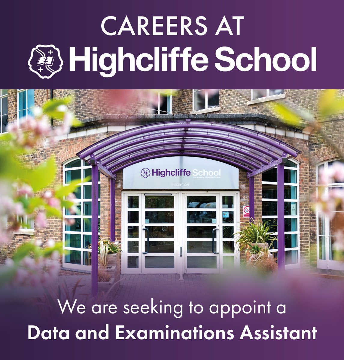 We are seeking to appoint an admin assistant to provide admin support services to the Data &amp; Exams office and students in relation to the exam admissions, data and examination of students.  

For more info and to apply: 

highcliffe.school/Vacancies