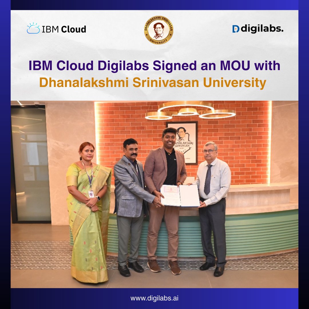 DigiLabs_'s tweet image. IBM Cloud Digilabs has signed an MoU with Dhanalakshmi Srinivasan University. This partnership marks a significant step forward in fostering innovation and empowering the next generation of tech leaders.
#IBMCloud #Digilabs #DhanalakshmiSrinivasanUniversity #MOU #Partnership