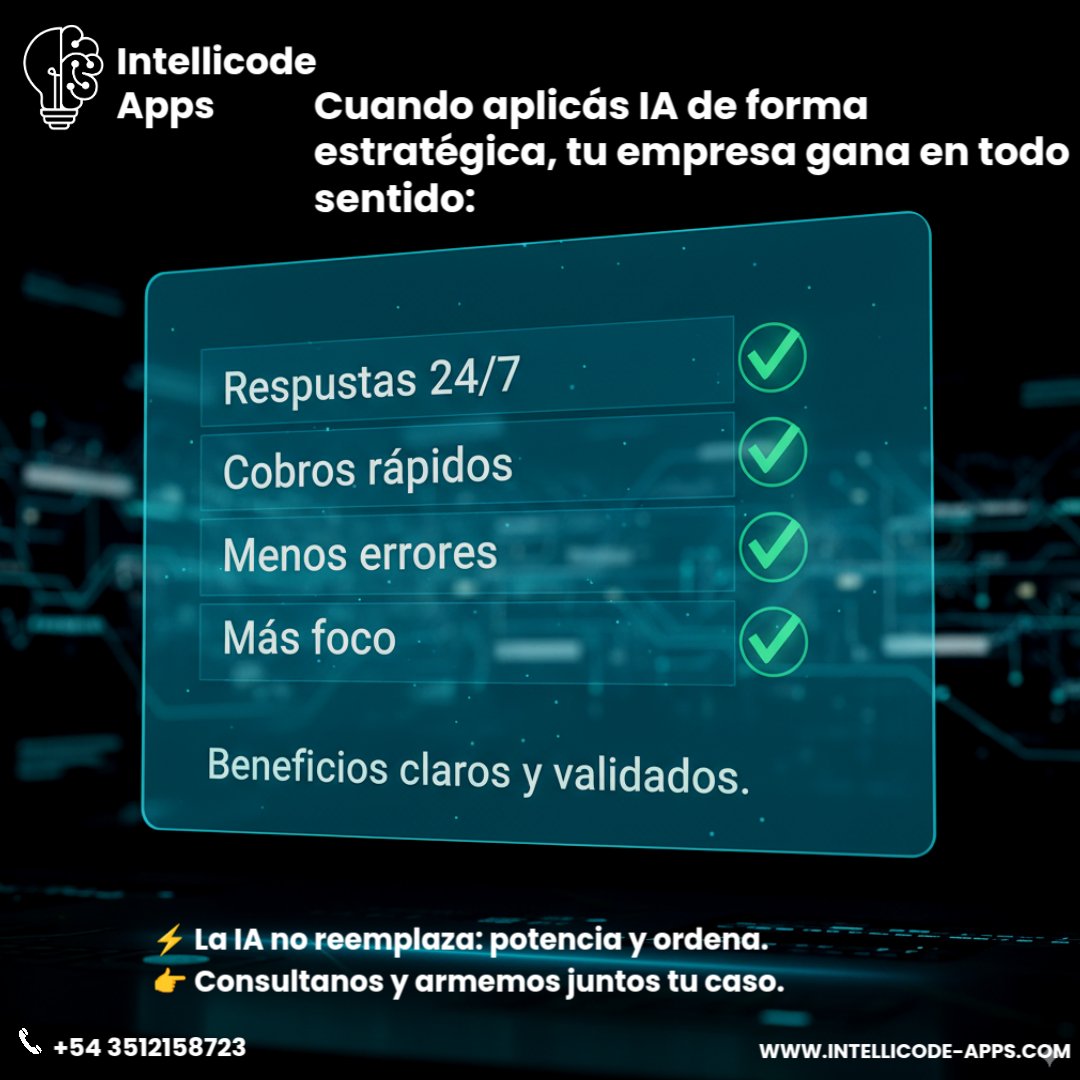IntellicodeApps's tweet image. #IA #Automatización #Beneficios #Productividad #Empresas #Argentina
