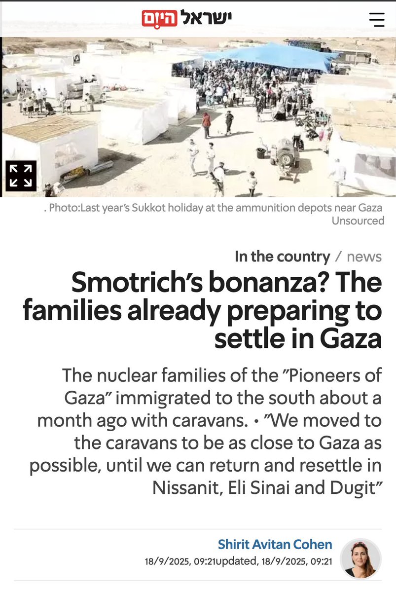 🚨Over a thousand Israeli families have moved into the Gaza border area along with caravans &amp; tents to imminently build Jewish-only settlements in Northern Gaza as soon as the IDF is done depopulating Gaza city.

They prepared maps, locations &amp; names. This is what the genocide is
