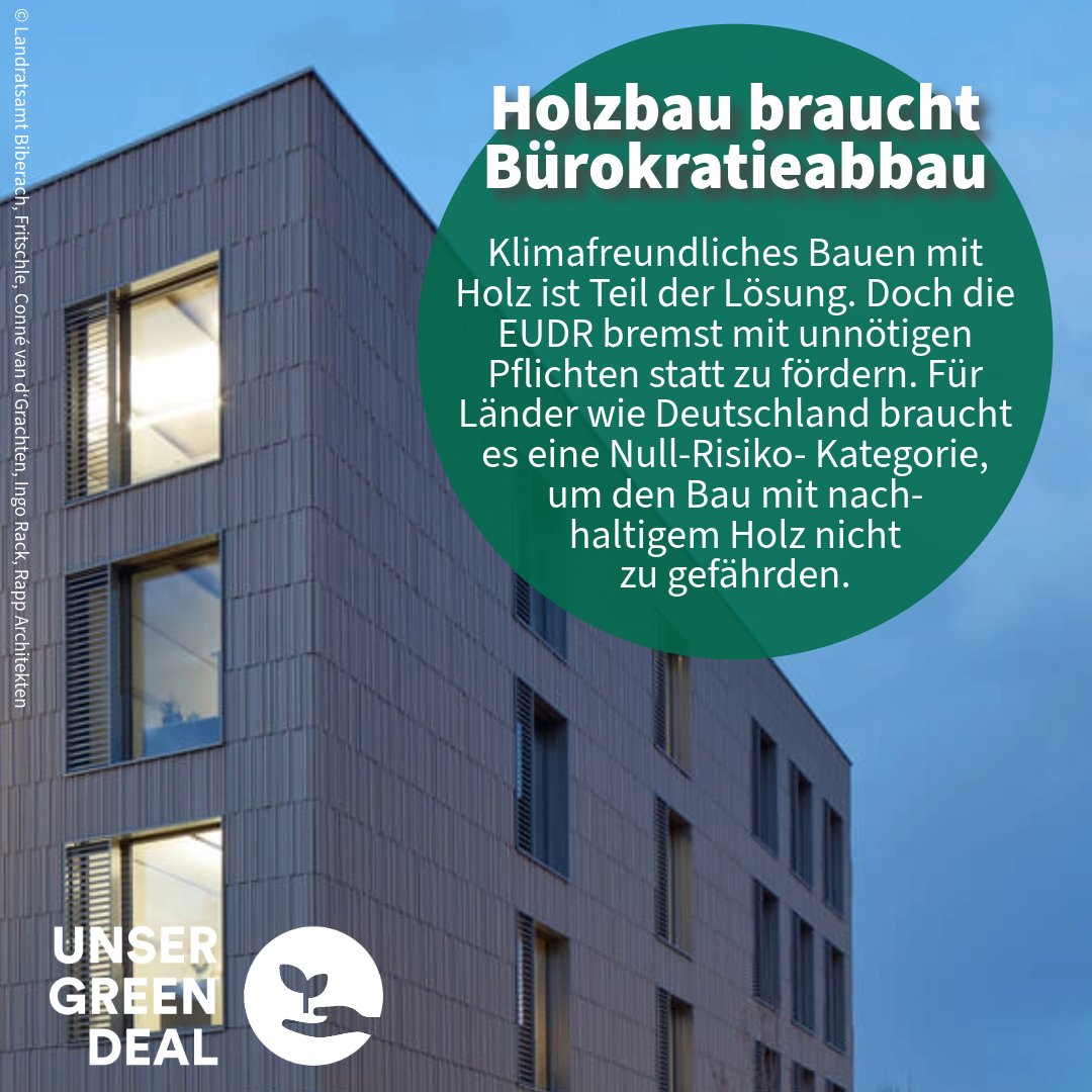 Klimaschutz braucht Holz – doch die EUDR droht, genau diesen Weg zu blockieren. Statt klimafreundlichen Holzbau zu stärken, sorgen Berichtspflichten &amp; Bürokratie für Verzögerungen. 🇩🇪 = kein Entwaldungsrisiko – deshalb: Null-Risiko-Kategorie jetzt! 

Foto:  © Landratsamt