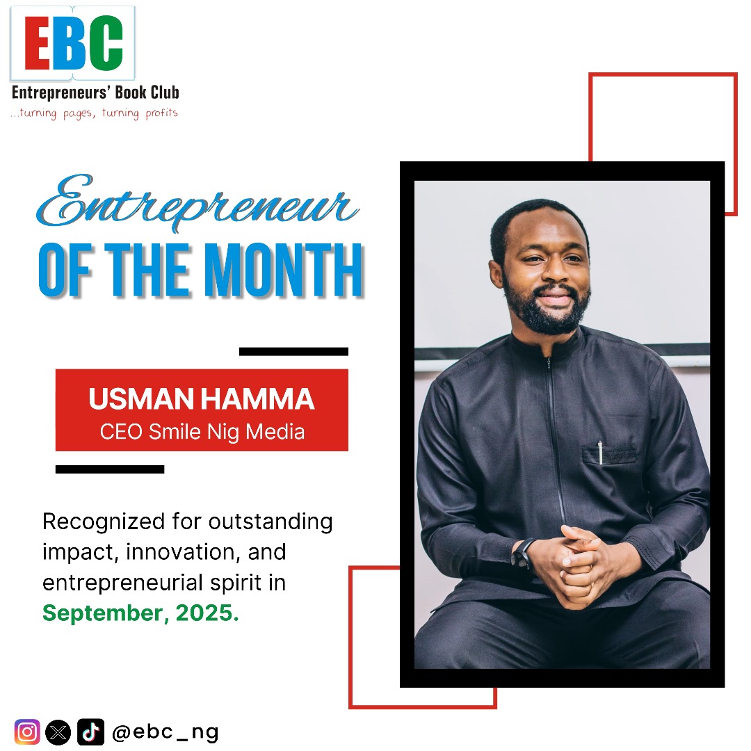 ebc_ng's tweet photo. 🌟 Celebrating Excellence in Entrepreneurship! 🌟

Join us in congratulating Usman Hamma, CEO of Smile Nig Media, as our EBC Entrepreneur of the Month – September 2025 🎉👏

#EBCEntrepreneur #EntrepreneurOfTheMonth #EBCKaduna #TurningPagesTurningProfits https://t.co/Kh1btYYfty