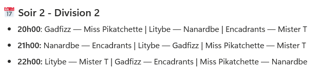 Deuxième semaine de la Division 2 du Circuit ce soir dès 20h à suivre sur les chaînes des capitaines d'écurie !

Classements et drafts à retrouver ici 👉 lerepere.gg/circuit