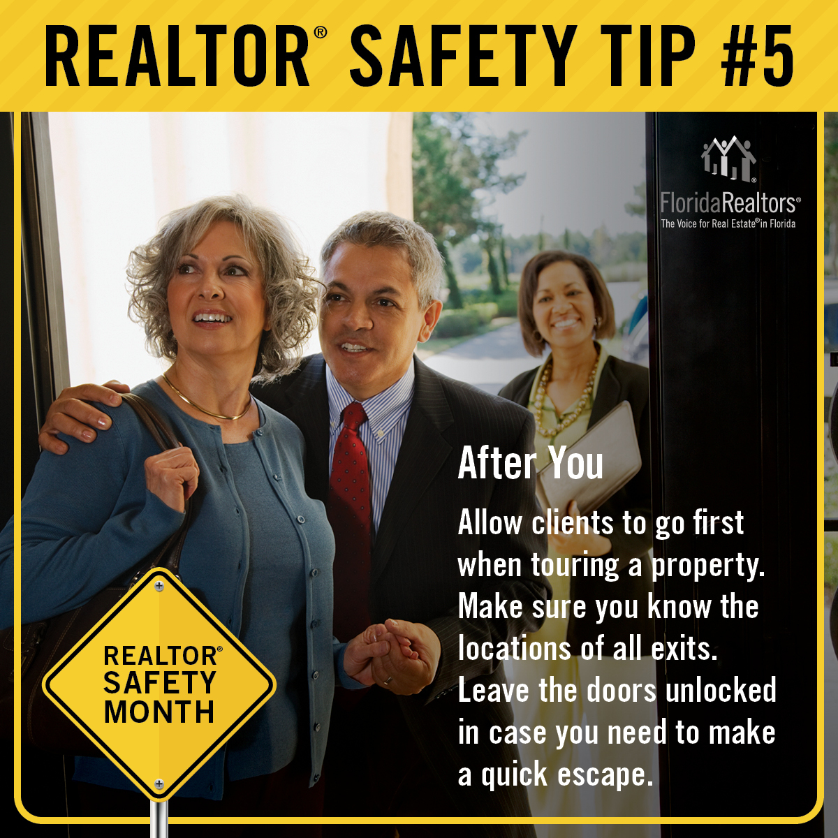 floridarealtors's tweet image. Realtor Safety Month Tip #5 🚨 Be the caboose! Allow clients to go first when showing a property. #RealtorSafetyMonth