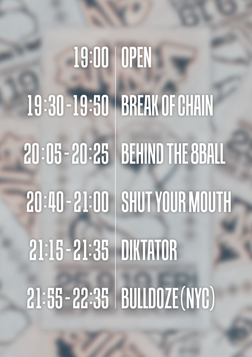 DIKTATOR_SDC's tweet photo. 【明日BULLDOZE来仙】タイムテーブル公開🚨
チケット予約はDMにて受付中🎫

オープンからラストまで休む暇などなし。
純度100%ローカルハードコアショー。
平日からやりすぎなメンツにてお待ちしてます🔥

後悔無いように楽しみ尽くしましょう。 https://t.co/5RYUToP9NI