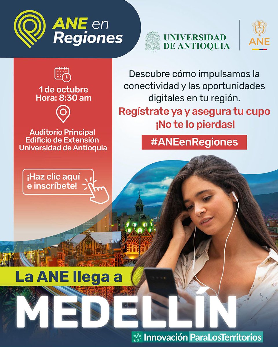 📻La Agencia Nacional del Espectro (ANE) y la <a href="/UdeA/">Universidad de Antioquia</a> te invitan al taller ANE en Regiones (Medellín); un espacio académico y participativo para dialogar sobre el espectro radioeléctrico, la conectividad y los retos tecnológicos en el país.

✍️Inscríbete: acortar.link/crLgGl