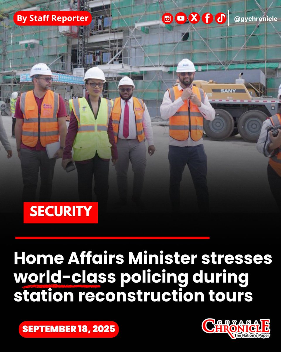 Guyana Chronicle (@gychronicle) on Twitter photo Minister of Home Affairs, Oneidge Walrond, on Wednesday, carried out her first official site visits since assuming office, touring key police stations under reconstruction
READ FULL STORY HERE ➡️ guyanachronicle.com/2025/09/18/hom…
#Guyana #News #GuyanaChronicle #Trending #GuyanaNews Minister of Home Affairs, Oneidge Walrond, on Wednesday, carried out her first official site visits since assuming office, touring key police stations under reconstruction
READ FULL STORY HERE ➡️ guyanachronicle.com/2025/09/18/hom…
#Guyana #News #GuyanaChronicle #Trending #GuyanaNews