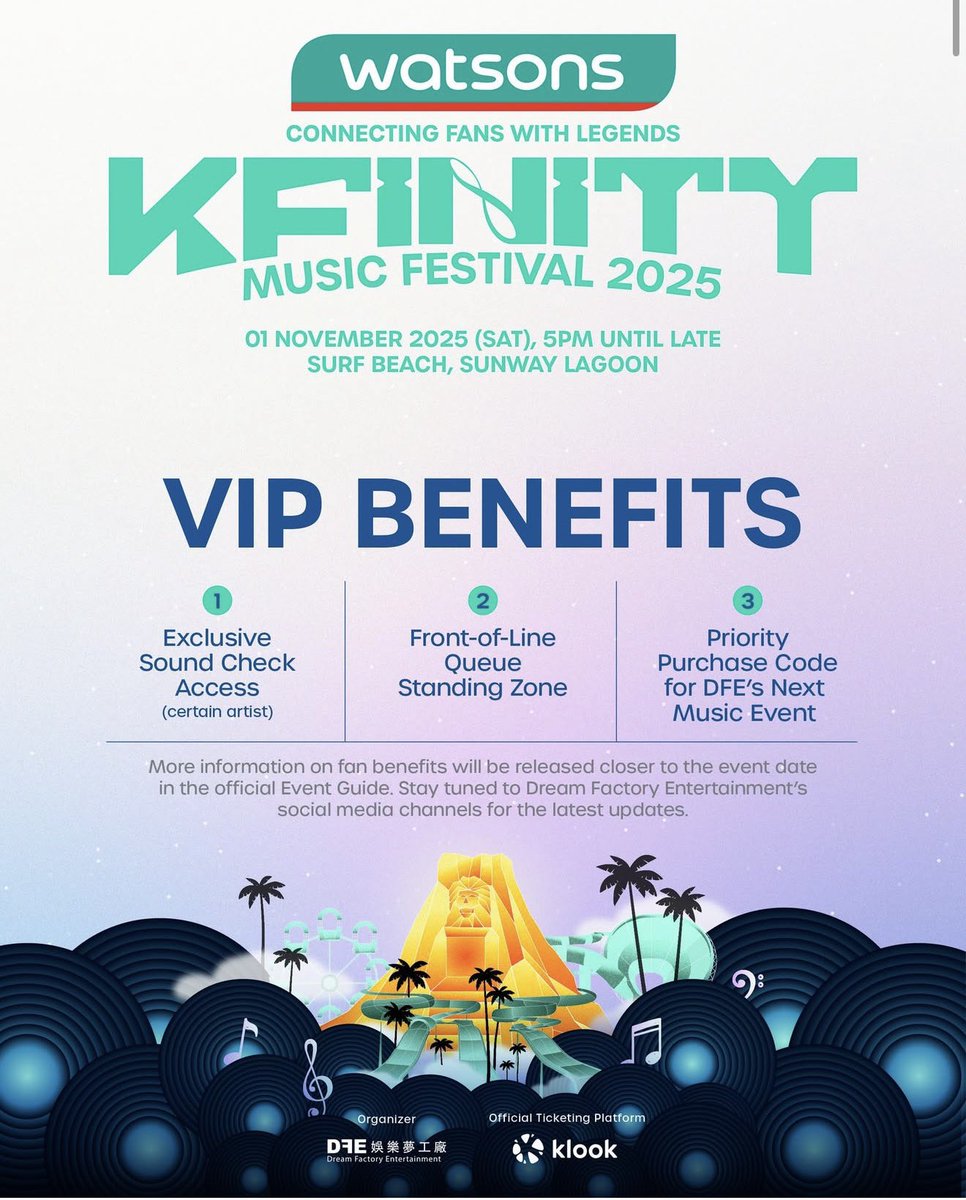 MYiKONICS's tweet image. 📢 iKONICs! 🎉

#JU_NE will be a part the lineup for KFINITY MUSIC FESTIVAL 2025 🇲🇾

📅 1 NOV 2025 (Sat) 📍 Surf Beach, Sunway Lagoon 🎫 Ticket Sale Starts: 30 SEPT 2025 | 1:00 PM 🎟️ klook.com

#KFINITYinKL #JUNHOE #구준회 @tkwpcnfak @iKONIC_143 @watsonsmy