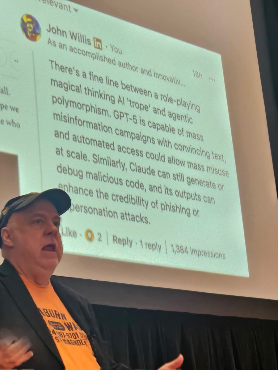 DevOpsDaysDC's tweet image. John Willis talking about the dangers of AI