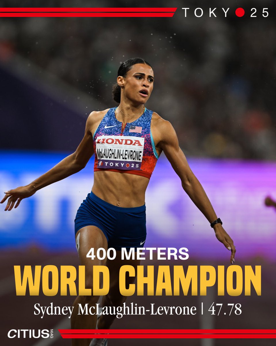 HISTORY IN THE MAKING 😱

Sydney McLaughlin-Levrone wins her FIRST WORLD TITLE over 400m in ANOTHER AMERICAN RECORD of 47.78.

No woman has broken 48 seconds in the event in 40 years, and now two do it in one race as McLaughlin-Levrone comes within 0.18 seconds of the world