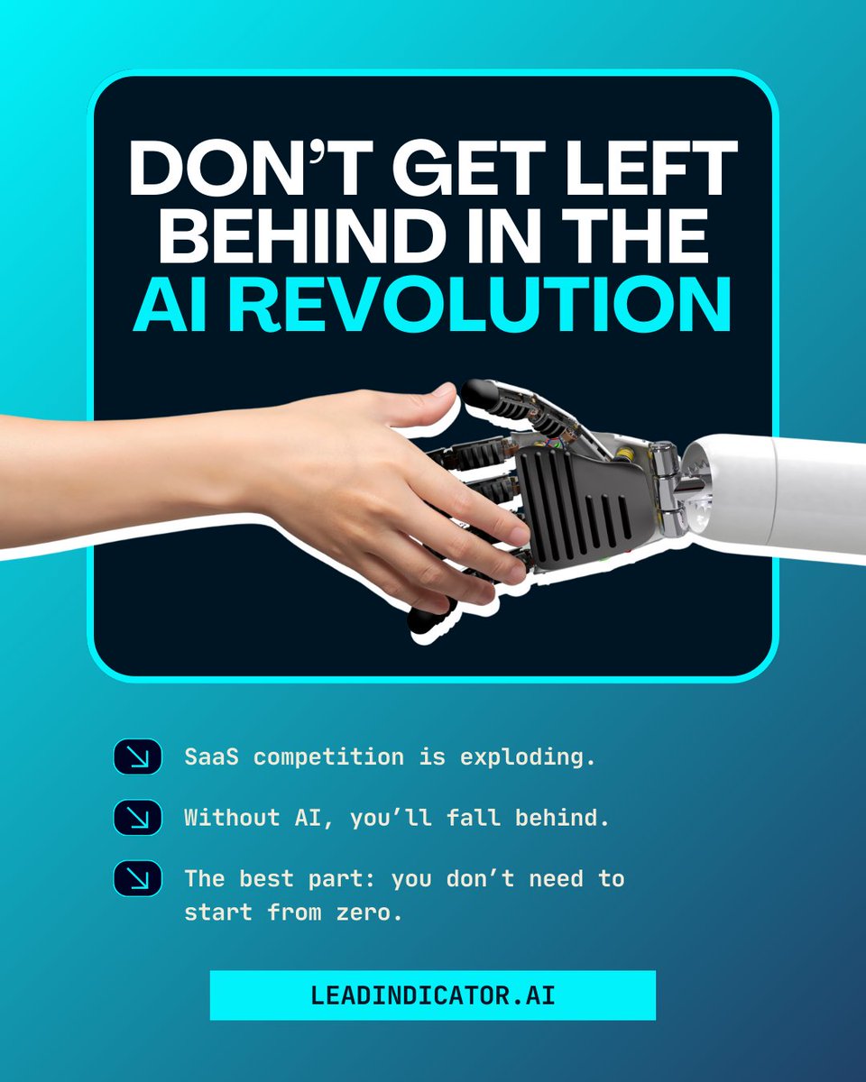 LeadIndicator's tweet photo. SaaS competition is growing faster than ever, and businesses without AI risk falling behind. 

The good news is you don’t have to start from scratch. 

AI tools can help you level up quickly and stay ahead of the curve. https://t.co/0qUIOO59zZ