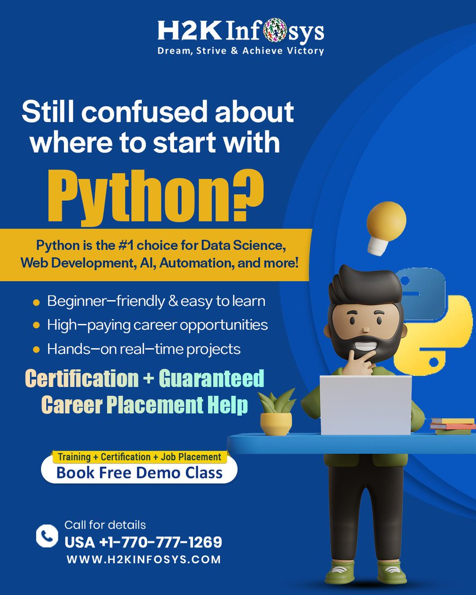h2kinfosys's tweet image. 🤔 Still confused about where to start with Python?
🚀Python = Future-proof career in Data Science, AI, Web Development &amp;amp; Automation 
👉 Enroll: h2kinfosys.com/courses/python…
📞 +1 770-777-1269 | 📧 training@h2kinfosys.com
#PythonTraining #PythonCourse #PythonCertification #Python
