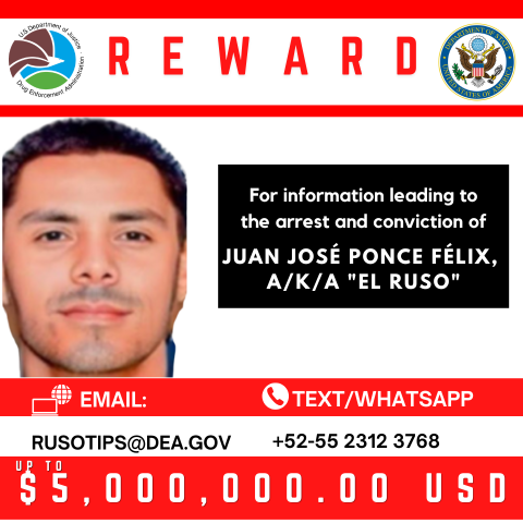 DEAOmahaDiv's tweet photo. ๐จA reward of up to $5 MILLION for information leading to the arrest and/or conviction of Juan Jose Ponce Felix, a.k.a., "El Ruso," has been announced.
#PassItOn #TipsAppreciated
Learn more: ๐https://t.co/oY9kCyMPso https://t.co/n3pJafuBkD