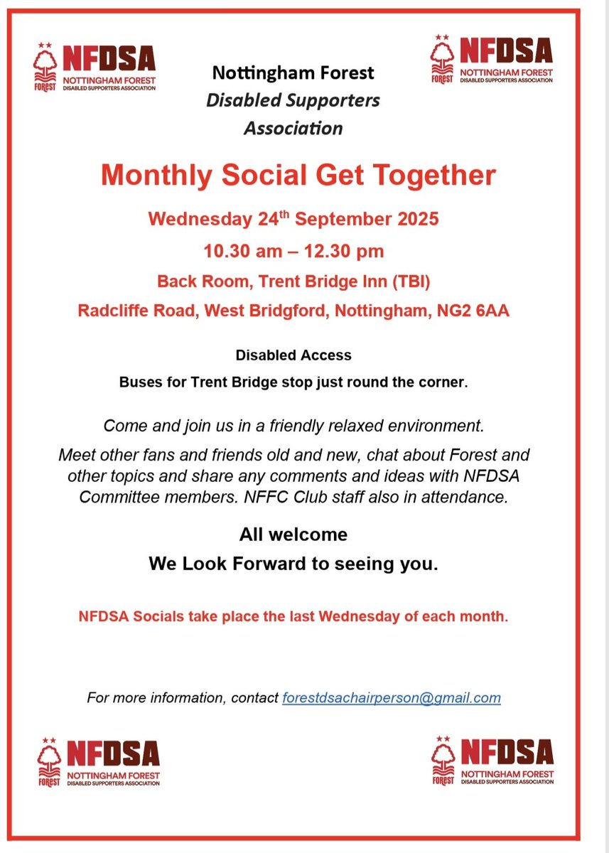 Our next monthly Social Event is taking place next Wednesday 24th September at the Trent Bridge Inn (TBI). We'd love to see you there