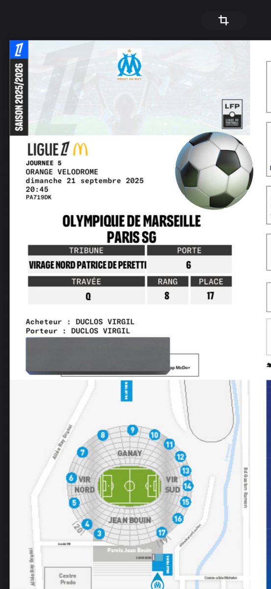 Bonjour la #TeamOM,

Je vend ma place de dimanche pour LE CLASSIQUE VIRAGE NORD. 

Prix et info en PV. 

Certifié <a href="/biloEntraide/">OM BILLETS 🎟️</a> ✅

RT apprécié 💙🤍