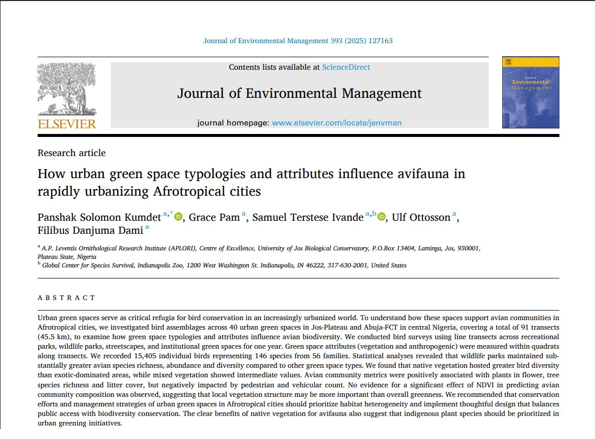 Our new paper presents interesting outcomes, including how native and mixed vegetation enhance avifauna.  The full article is freely available for download until October 24th; authors.elsevier.com/a/1ljDx14Z6twj…
We hope you find the work useful. #urbanization, #ecology, #Climate
