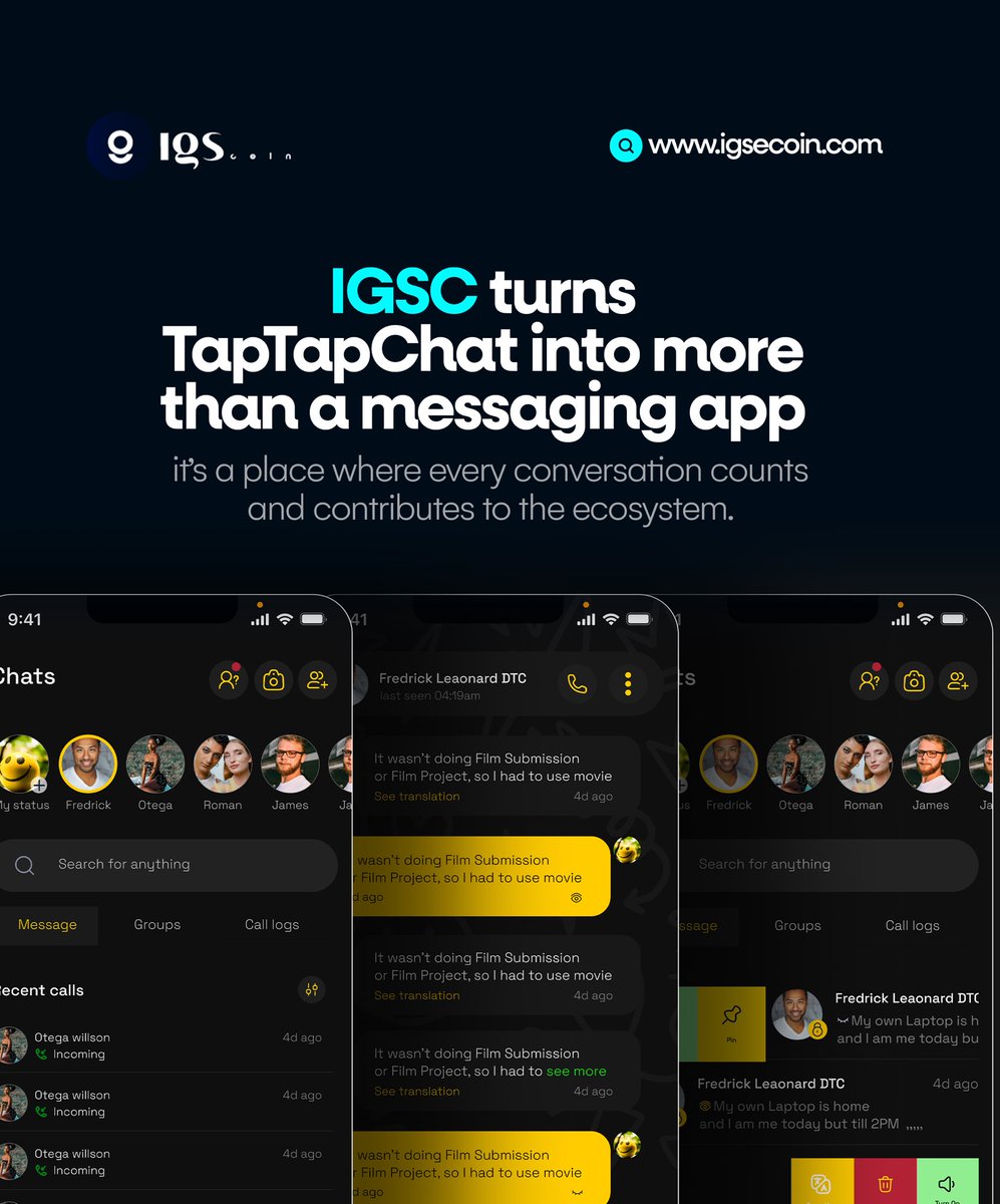 IgseCoin's tweet photo. TapTapChat isn’t just another messaging app. 💬✨ With IGSC, every conversation becomes part of a bigger ecosystem — where your time, engagement, and connections create real value. 🚀 Chat, earn, and grow with a community that rewards you for being you. #TapTapChat #IGSC #SocialFi