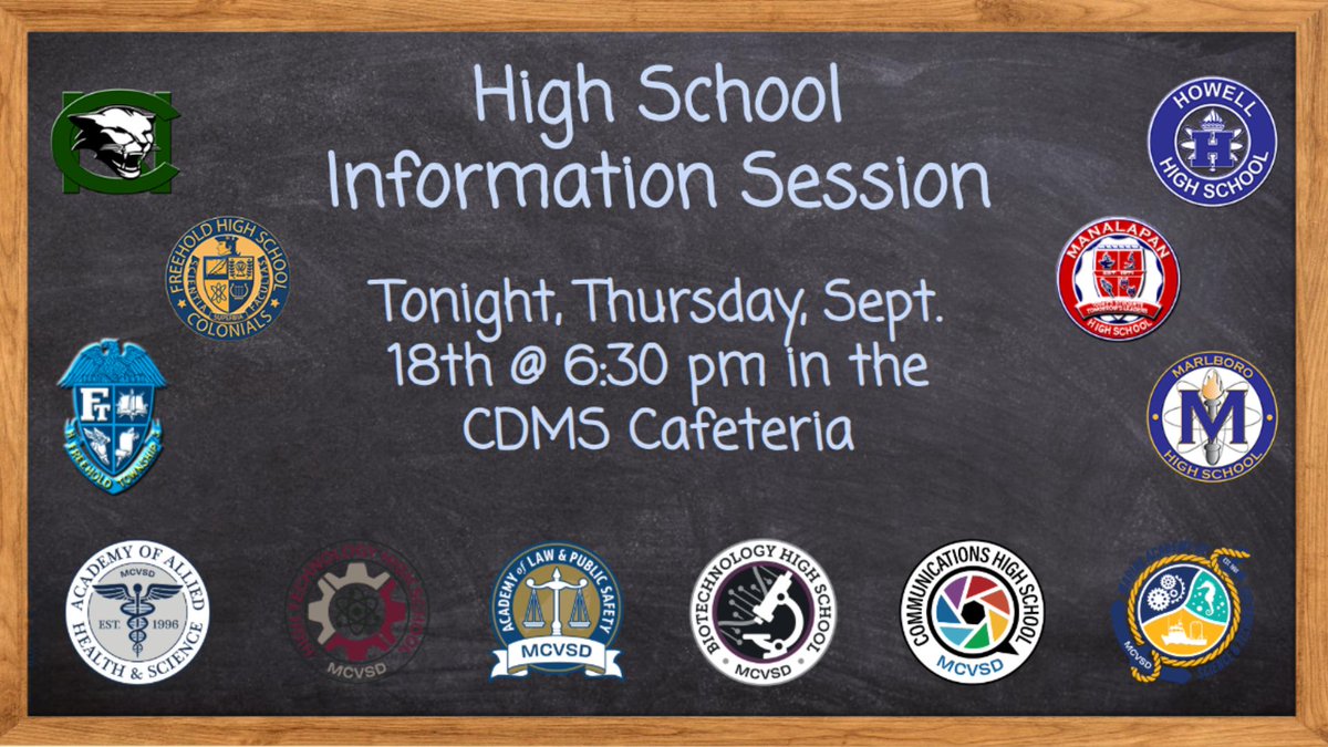 Join us tonight at CDMS for our High School Information Session! 📚✨ We’ll kick off at 6:30 PM—don’t miss this chance to learn about the exciting opportunities ahead!