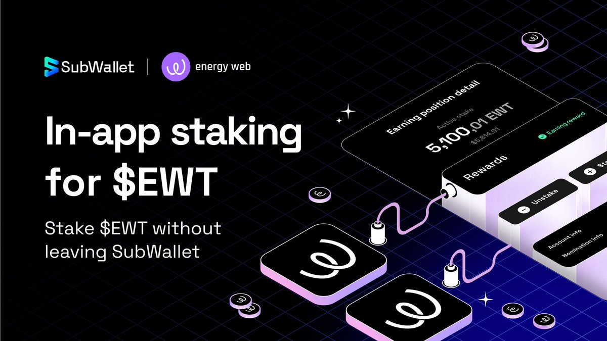 ⚡ Power meets Web3 ⚡ 

SubWallet now supports in-app staking for $EWT from <a href="/energywebx/">Energy Web</a> 🌱 
Now you can pick collators, earn rewards, and secure the assets — all in one clean &amp; eco-powered dashboard

Stake $EWT today to power the future 👉 subwallet.app

#SubWallet
