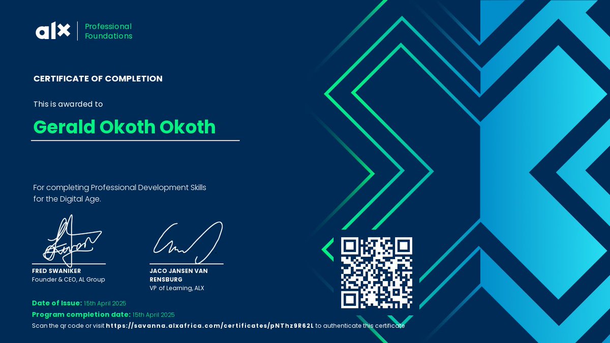 gerald_okothKE's tweet photo. Armed with new skills and experience, I can’t wait to contribute to transforming the world through tech initiatives and building solutions that matter. 
The journey continues!  #TechForGood #FrontendDevelopment #ALX @alx_africa @facesofalxse https://t.co/NtZvpHpe04