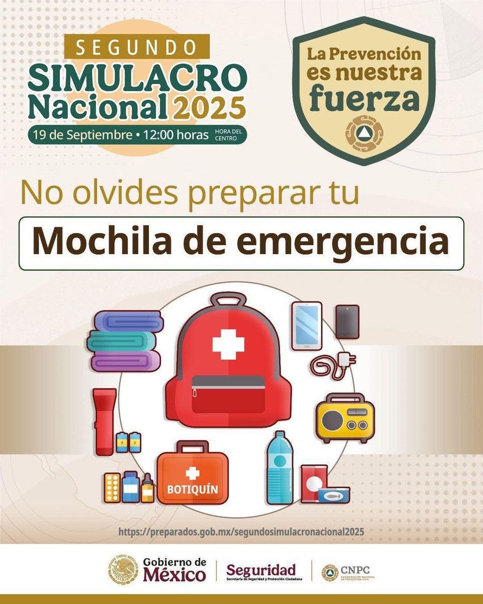#Participa 

El 19 de septiembre, a las 12:00 horas tiempo del centro de México, se llevará a cabo el #SegundoSimulacroNacional2025. 

La hipótesis central será un sismo de magnitud 8.1, con epicentro en Lázaro Cárdenas, #Michoacán. oh