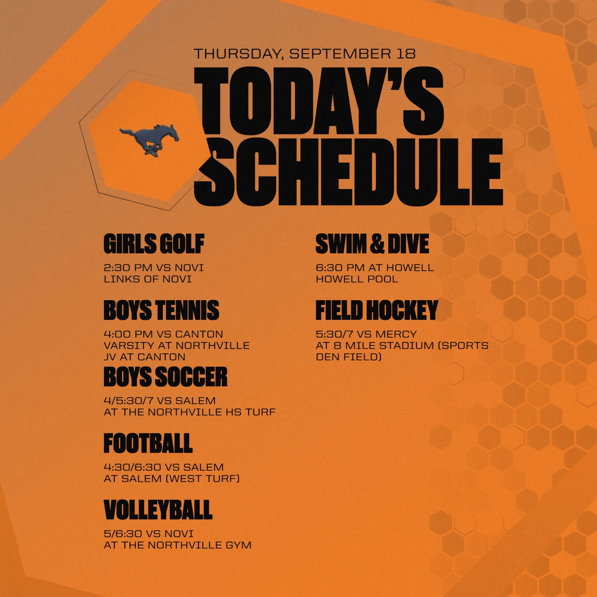 nvilleathletics's tweet image. A busy day in Northville Athletics - Good luck to all our teams competing this afternoon/evening.  #GoMustangs #FocusOnTheProcess #GetBetterEveryday