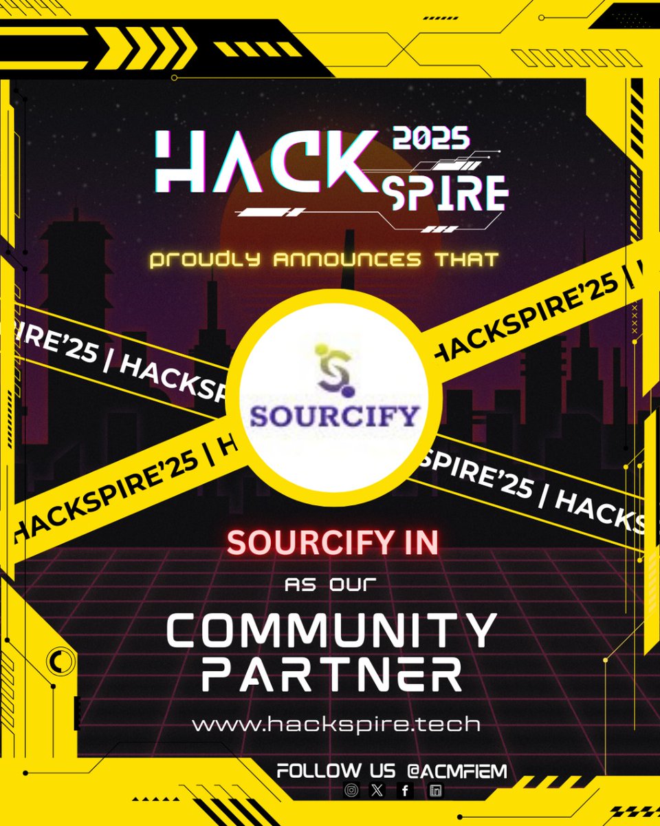 acmfiem's tweet image. 💫 A warm welcome to Sourcify In, joining HackSpire 2025 as our Community Partner!
This partnership brings fresh energy, new resources, and exciting possibilities 🚀✨
We’re grateful for the support and can’t wait for what’s ahead 🙌💻
#HackSpire2025 #SourcifyIn #Hackathon