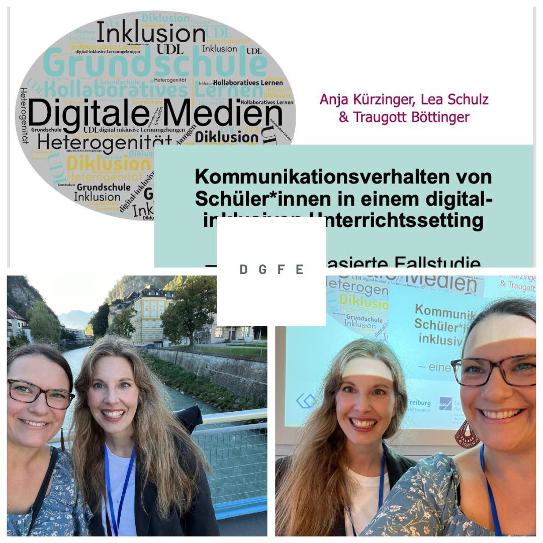 Feldkirch, DgfE-Tagung Grundschulforschung mit Anja Kürzinger✨

👉 „Kommunikationsverhalten von Schüler:innen in einem digital-inklusiven Unterrichtssetting“ 🎤

Danke für die spannenden Gespräche und das tolle Miteinander! 💜

#Diklusion #Inklusion #Grundschule #DigitaleMedien