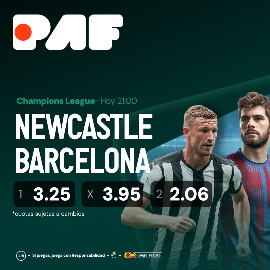 La #ChampionsLeague en #Paf

Los de Flick se estrenan en la Champions, en el St James' Park contra las urracas del Newcastle.

Hoy 21:00
Newcastle Utd - FC Barcelona

Cuotas:
🔗paf.es/apuestas#/spor…

+18 #Apuestas #JuegoResponsable