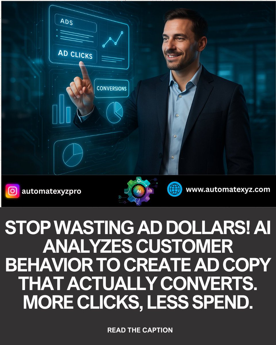 automatexyzpro's tweet image. Stop wasting ad dollars! AI analyzes customer behavior to create ad copy that actually converts. More clicks, less spend.
To connect with us, please click the link in the profile.
#MarketingTips #AIInMarketing #Advertising #ROI #OnlineAds #DataDriven #MarketingTrends…