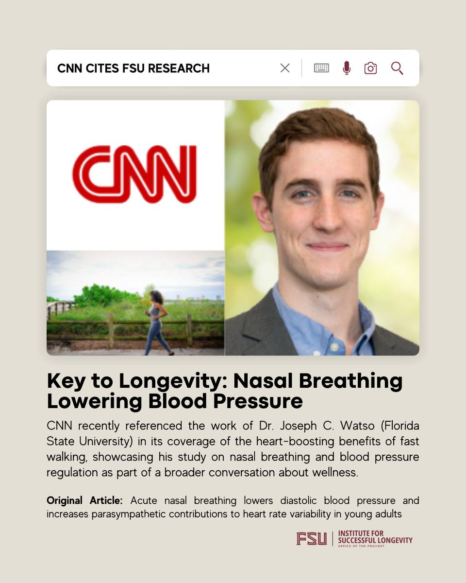 🚨 Big news! 

CNN highlighted the work of Dr. Joseph Watso in its feature on the heart-boosting benefits of fast walking.

CNN’s article: edition.cnn.com/2025/08/11/hea…

Original study: journals.physiology.org/doi/epdf/10.11…

#FSU #Longevity #PublicHealth #ResearchSpotlight
