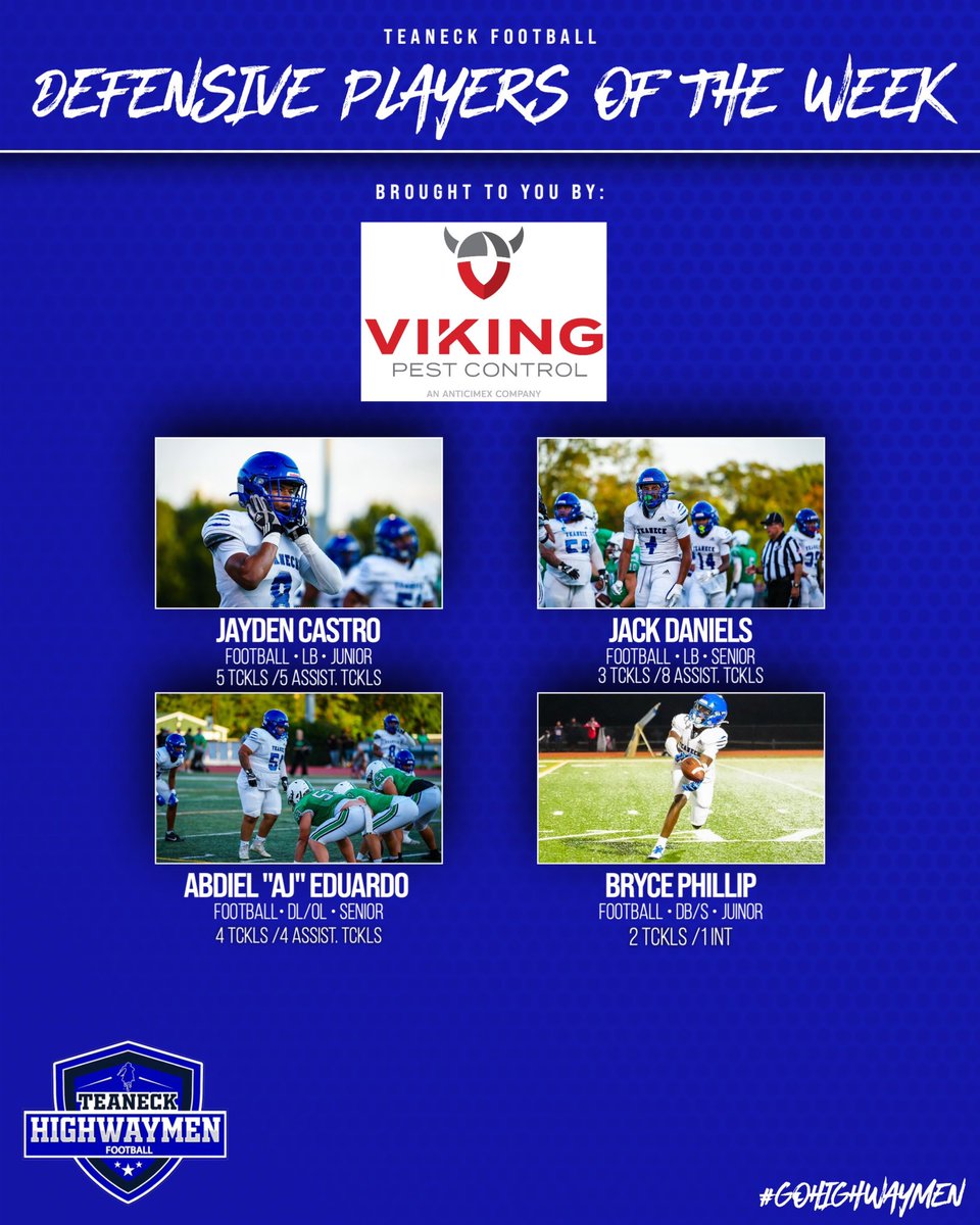 Teaneck High School Football (@teaneckfb) on Twitter photo ๐ก๏ธ๐ Highwaymen Defensive Players of the Game ๐๐ก๏ธ
Lockdown defense. Relentless energy. Big-time stops. ๐ช These guys set the tone on the field and held it down for the Highwaymen all game long.
๐ Salute to our Defensive Players of the Game!
#HighwaymenFootball ๐ก๏ธ๐ Highwaymen Defensive Players of the Game ๐๐ก๏ธ
Lockdown defense. Relentless energy. Big-time stops. ๐ช These guys set the tone on the field and held it down for the Highwaymen all game long.
๐ Salute to our Defensive Players of the Game!
#HighwaymenFootball