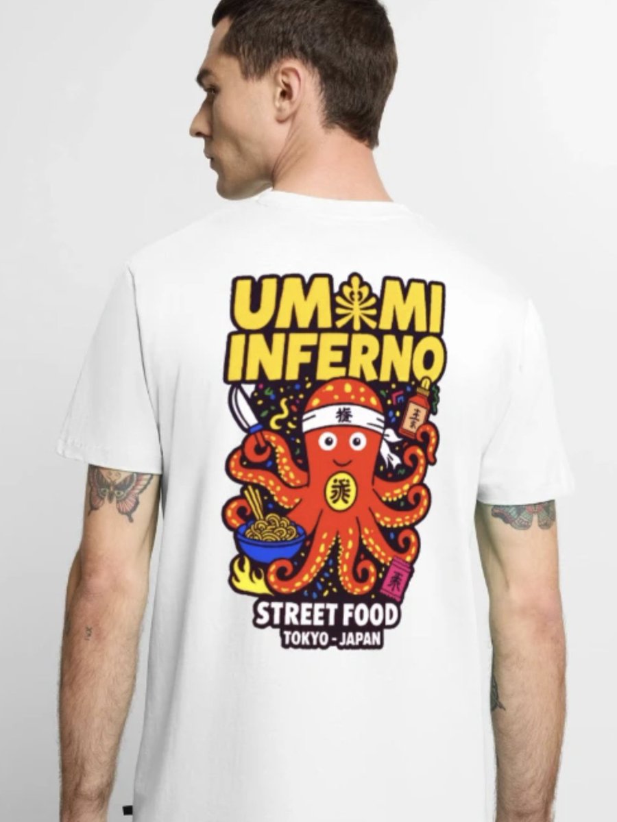 waildots's tweet photo. Craving street food vibes?🔥 Wear the flavor of Tokyo with the Umami Inferno premium T-shirt. Perfect for foodies &amp; city lovers—bold &amp; stylish. Get yours now 👉 https://t.co/6UbRjAGPOh #TokyoStyle #Streetwear #FoodieLife #TshirtFashion https://t.co/cqILlvnKRl